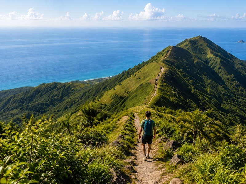 Mountain trail overlooking the sea in Nevis
