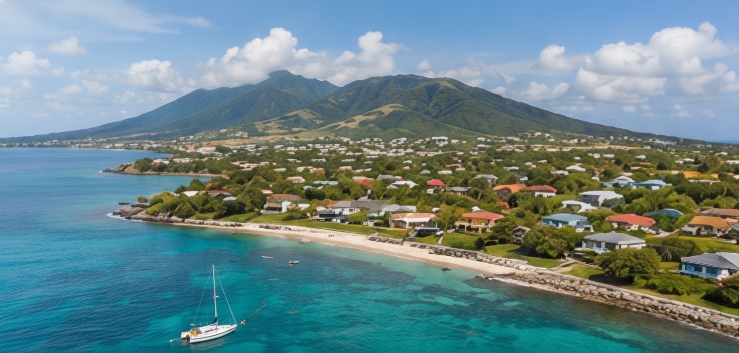 Scenic coastal view of Nevis